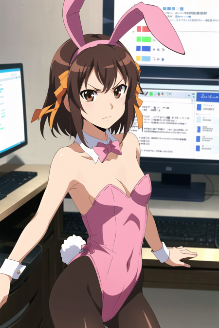 3978521850-3234581311-1girl, animal ears, annoyed, brown eyes, brown hair, computer, fake animal ears, leotard, looking at viewer, mouse _(computer_),_ed.png